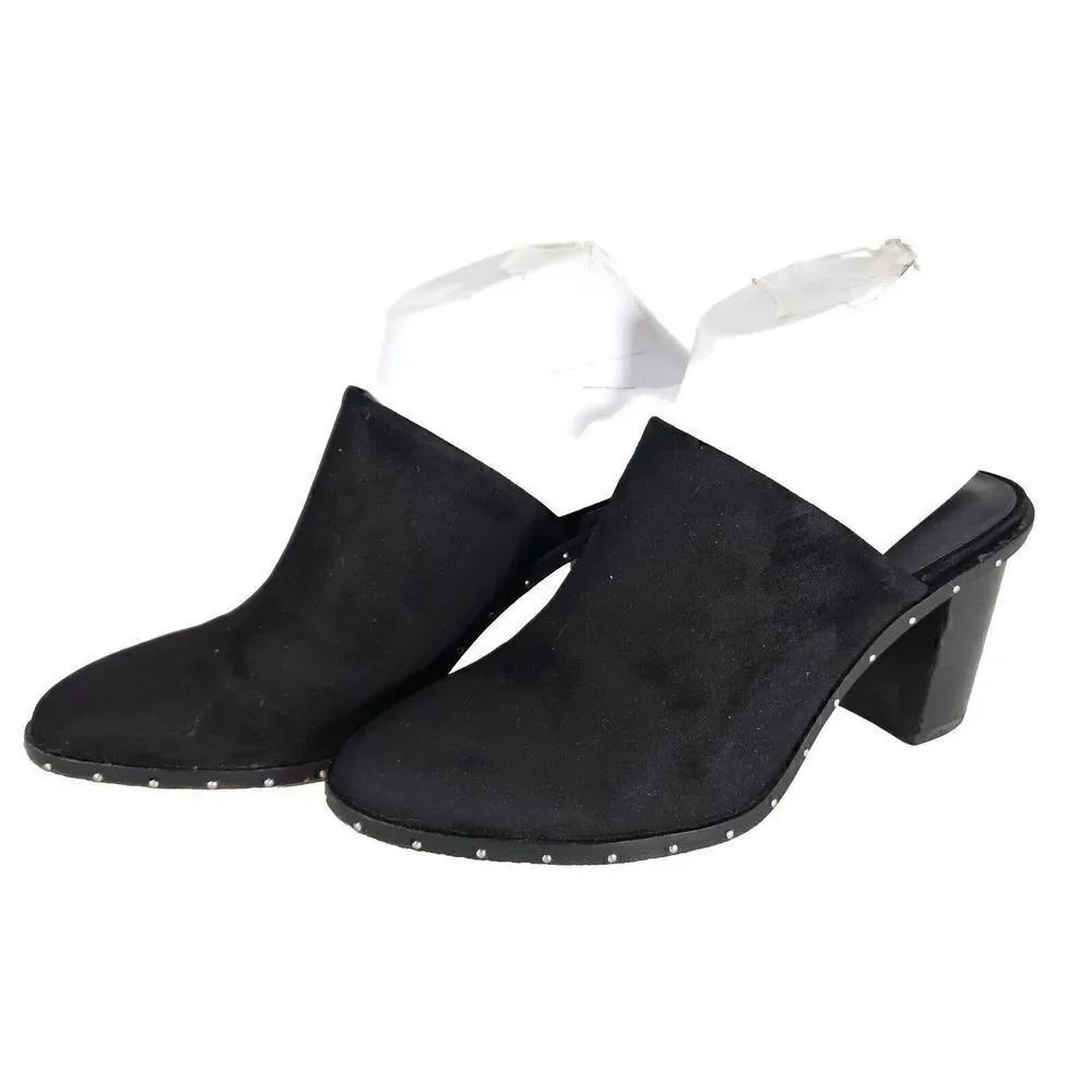 Rebecca Minkoff Women’s Gayln US 7M Black Suede Studded Stacked Heel Mule Shoes